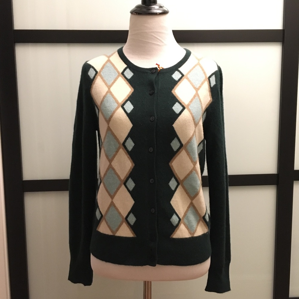 Lord Taylor Cashmere 100% Argyle Cardigan Petite
